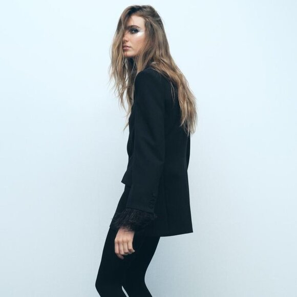 NWT ZARA DOUBLE BREASTED FEATHER BLAZER - Picture 6 of 8